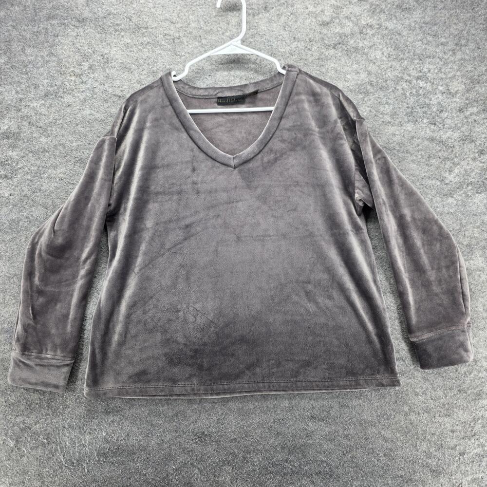 House Of Harlow 1960 T-Shirt Womens M Gray Velvet V-Neck Long Sleeve Relaxed